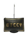 【中古】GUCCI◆クラッチバッグ_GUCCYプリント/レザー/BLK/総柄【バッグ】