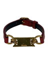 【中古】PRADA◆ブレスレット/レザー/レッド/レディース/ゴールドプレート/プレート部分キズ有【服飾雑貨他】