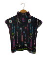 【中古】me ISSEY MIYAKE◆BOX PLEATS TOP/ポリエステル/BLK/総柄/MI41FK113【レディースウェア】