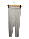 【中古】PLEATS PLEASE ISSEY MIYAKE◆BASICS/プリーツパンツ/ボトム/1/ポリエステル/GRY/PP55-JF111【レディースウ...