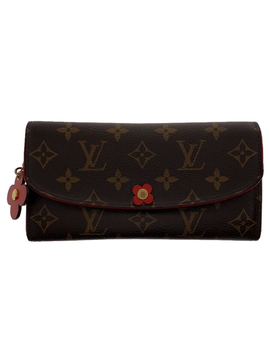 【中古】LOUIS VUITTON◆ポルト・フォイユ・エミリー_モノグラム・キャンバス_フラワーチャーム_BRW_ポピーレッド/PVC/BRW/【服飾雑貨他】