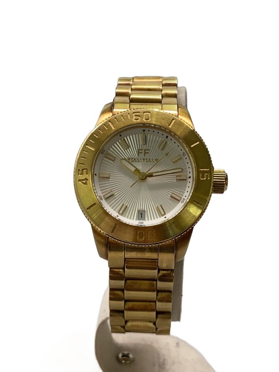 OMEGA - 【中古】Folli Follie◆クォーツ腕時計/アナログ/ステンレス/WHT/GLD/wf8g037bd【服飾雑貨他】