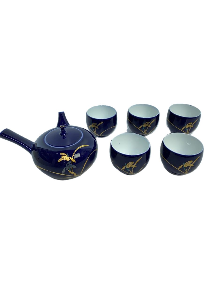 【中古】香蘭社◆金彩染/湯呑/6点セット/ネイビー/コウランシャ【キッチン用品】