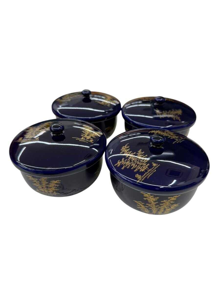 【中古】深川製磁◆蓋付湯呑/4点セット/NVY【キッチン用品】