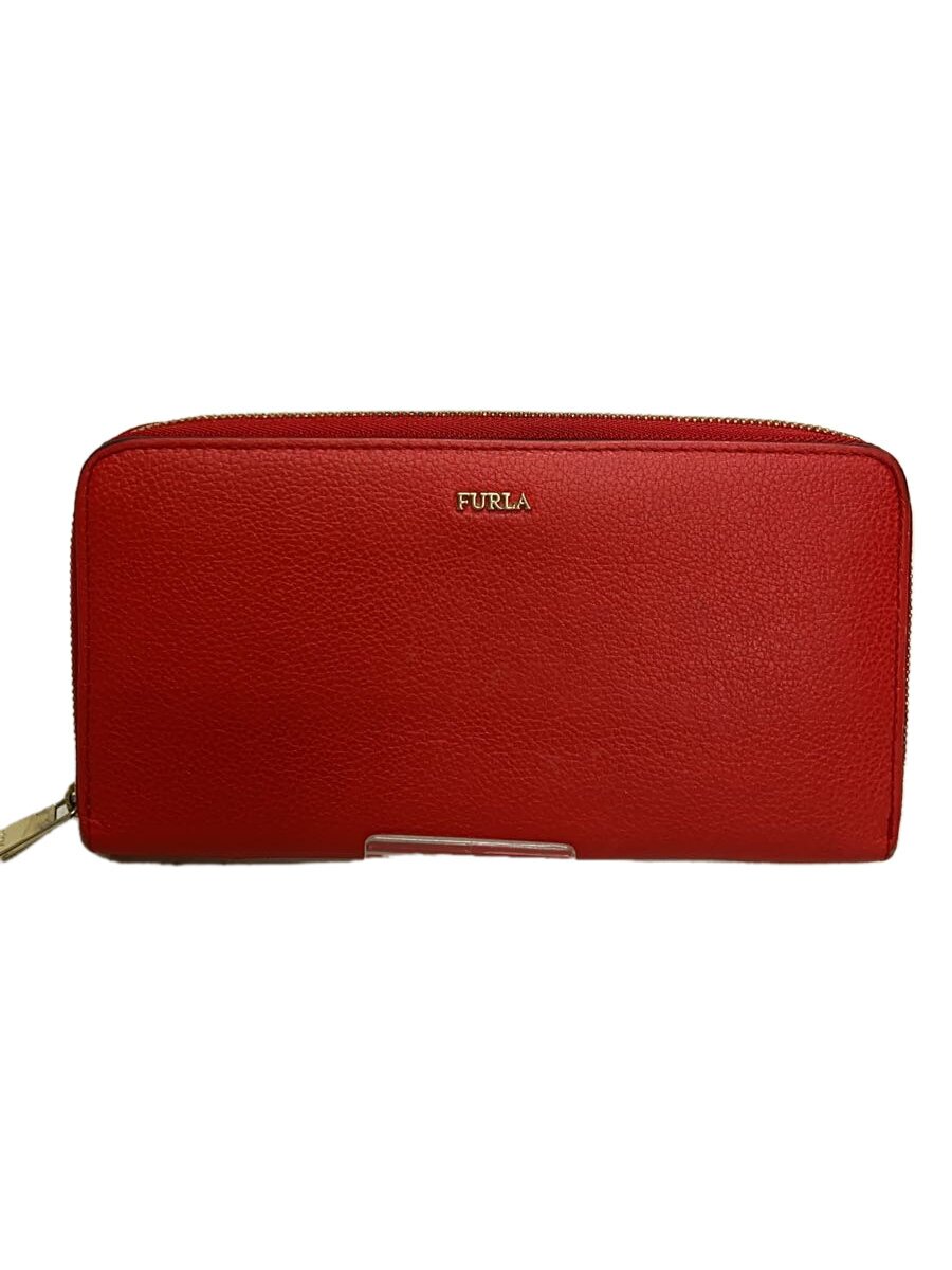 【中古】FURLA◆長財布/レザー/RED/無�