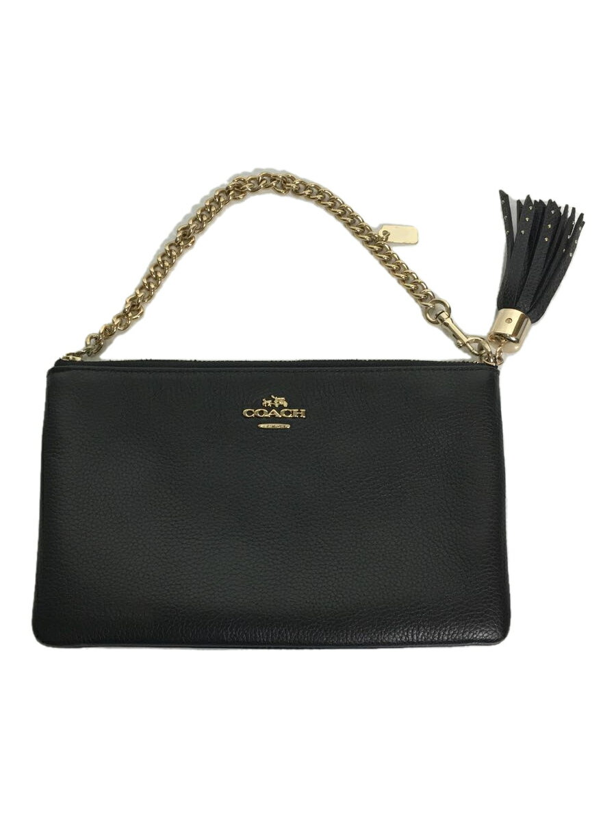 【中古】COACH◆ポーチ_オールレザー/レザー/BLK【バッグ】