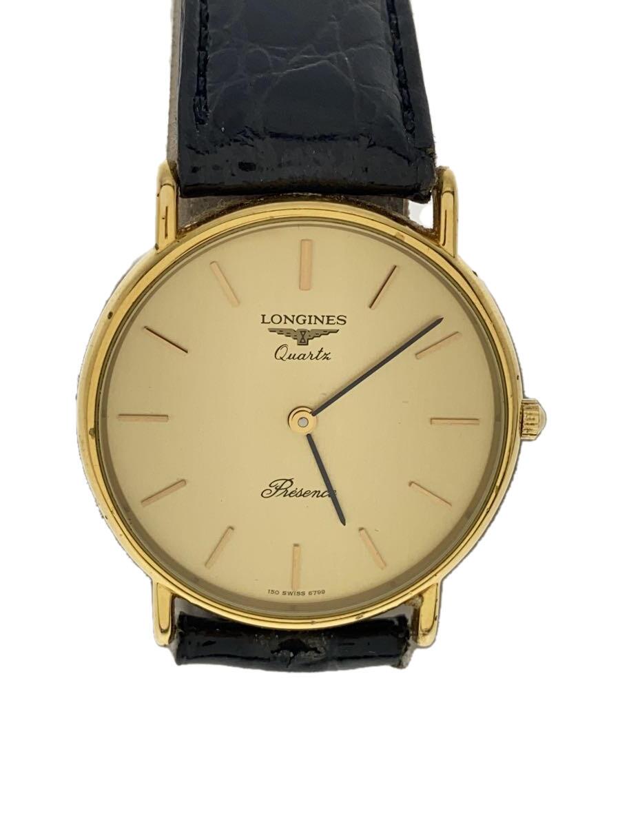 【中古】LONGINES◆クラシック/クォーツ腕時計/アナログ/レザー/GLD/社外ベルト【服飾雑貨他】