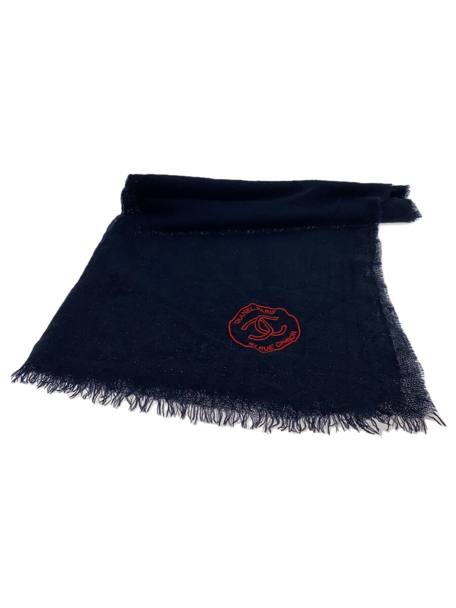 【中古】CHANEL◆ストール/カシミア/NVY/レディース【服飾雑貨他】