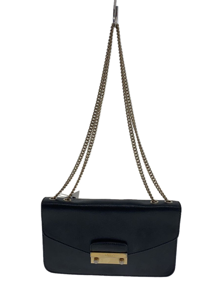 【中古】FURLA◆ショルダーバッグ/レザー/BLK/無地【バッグ】