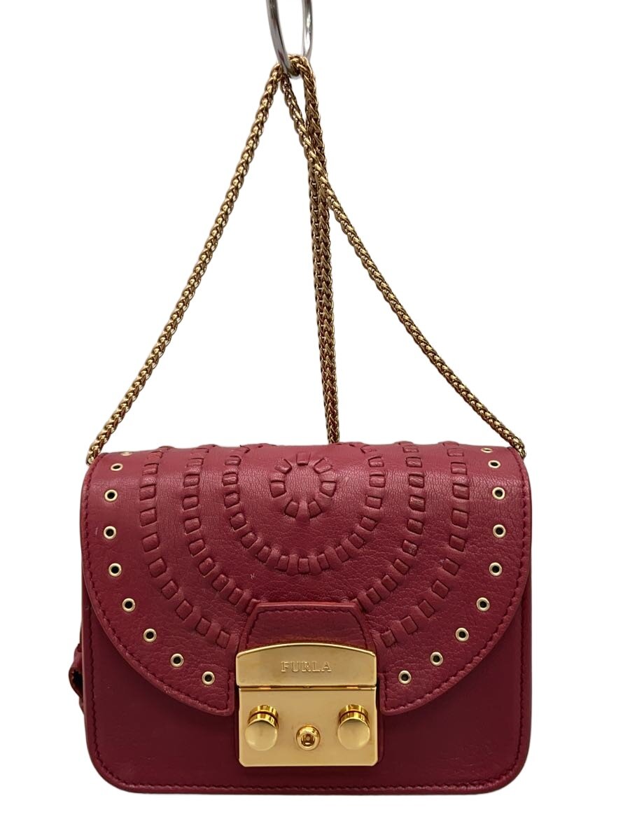 Furla - 【中古】FURLA◆メトロポリス/編み込みショルダーバッグ/レザー/RED/無地【バッグ】