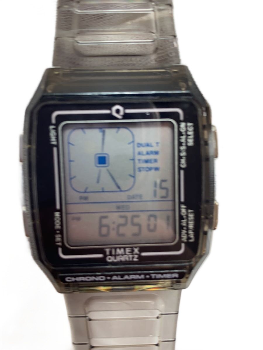 【中古】TIMEX◆Q LCA Transparent/クォーツ腕時計/デジタル/ラバー/CLR/TW2W45000【服飾雑貨他】