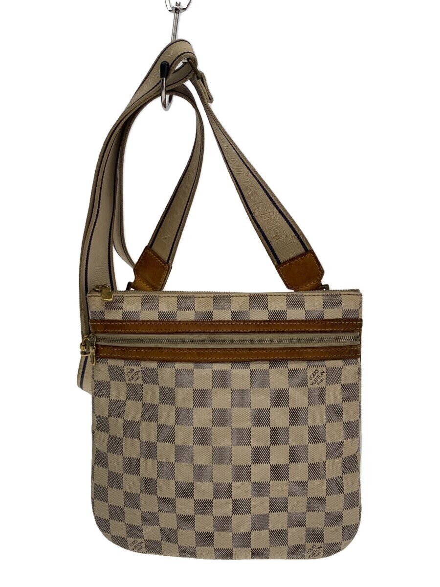 【中古】LOUIS VUITTON◆ポシェット・ボスフォール_ダミエ・アズール_WHT/PVC/WHT【バッグ】