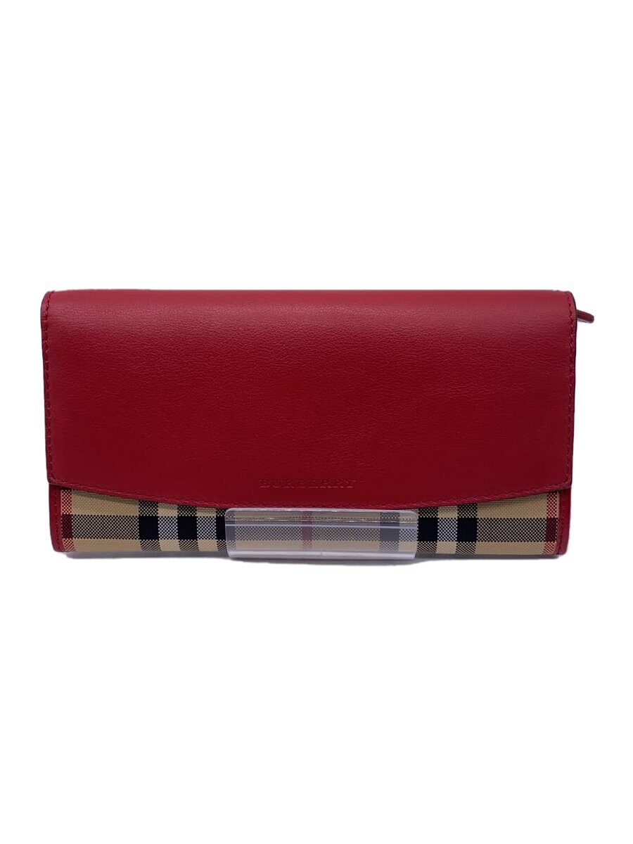 【中古】BURBERRY◆長財布/PVC/RED/チェック/レディース【服飾雑貨他】