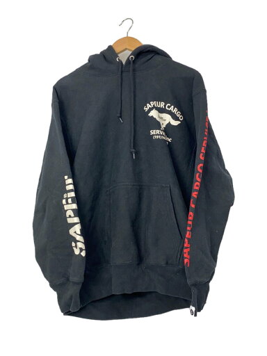 【中古】A Elegantes SAPEur◆パーカー/L/コットン/BLK/総柄【メンズウェア】 【中古】A Elegantes SAPEur◆パーカー/L/コットン/BLK/総柄【メンズウェア】