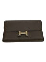 【中古】HERMES◆コンスタンスロングウォレット_エタン/レザー/GRY/無地/メンズ【服飾雑貨他】