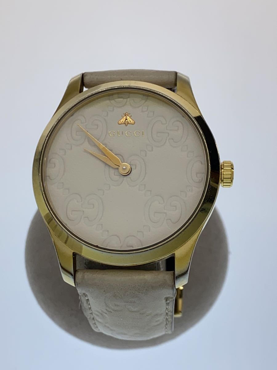 【中古】GUCCI◆クォーツ腕時計/アナログ/レザー/IVO/IVO/126.4/YA1264033A【服飾雑貨他】