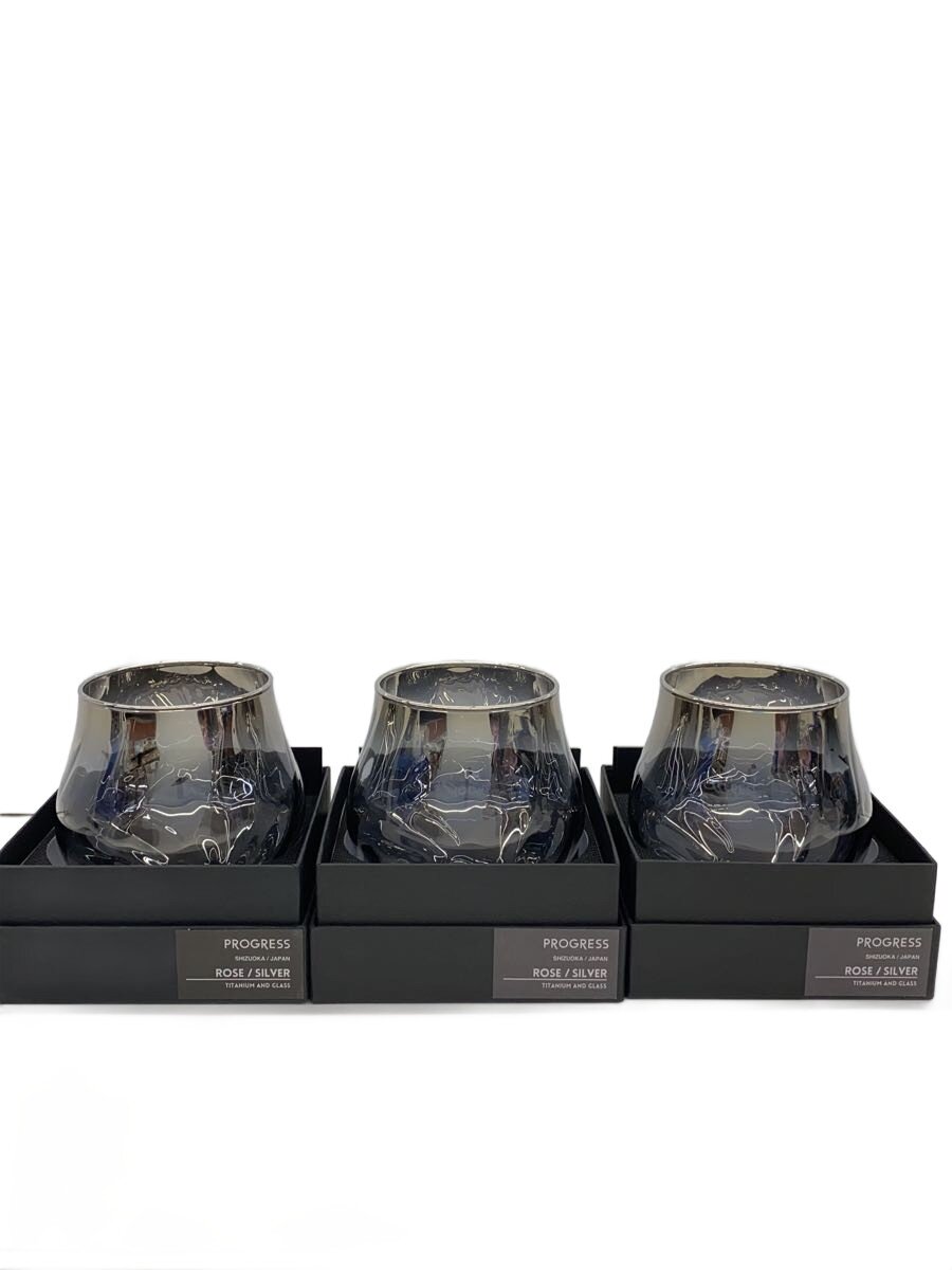 【中古】PROGRESS◆グラス/3点セット/チタングラス/ローズ シルバー【キッチン用品】
