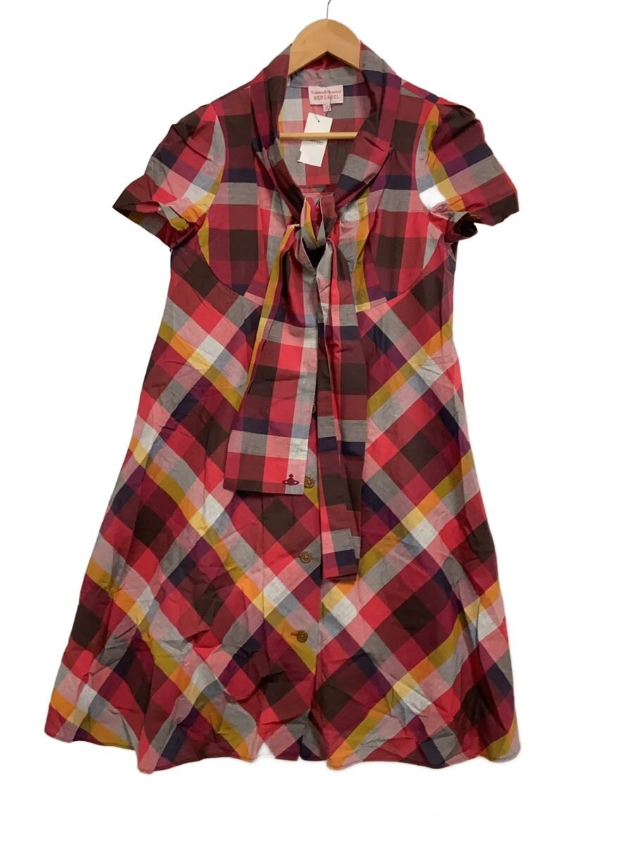 Vivienne Westwood RED LABEL◆半袖ワンピース/2/コットン/RED/チェック/16-03-591010//