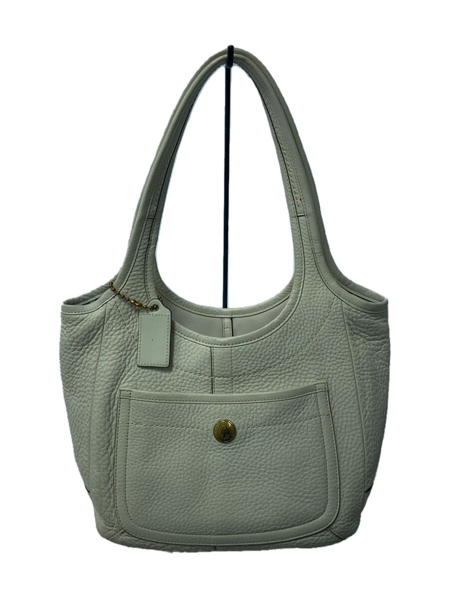【中古】COACH◆ショルダーバッグ/レザー/WHT/無地【バッグ】