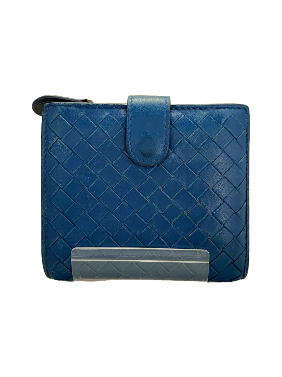 【中古】BOTTEGA VENETA◆2つ折り財布/レザー/BLU/メンズ【服飾雑貨他】