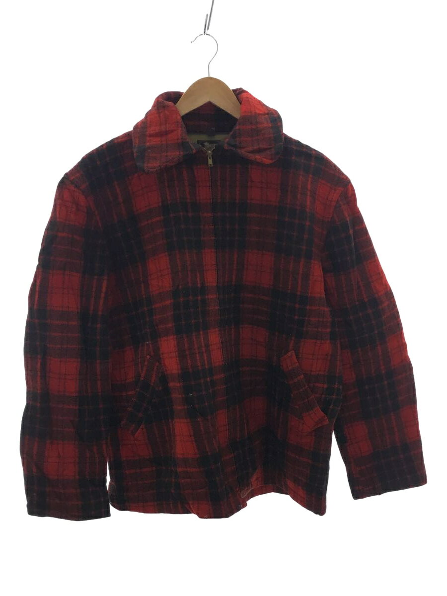 Woolrich◆50sVINTAGE/ハンティングポケット/黒タグ/ブルゾン/ウール/RED/チェック