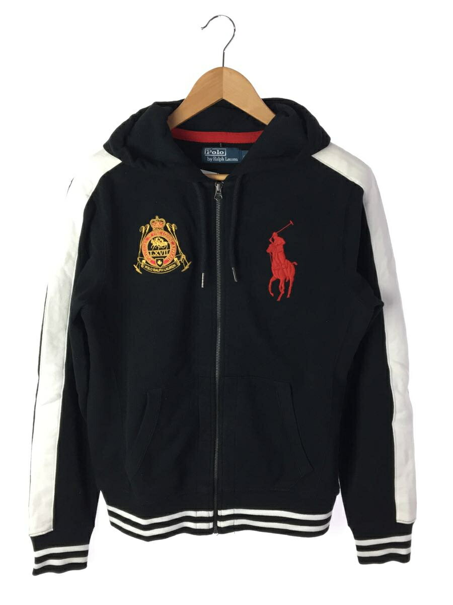 【中古】POLO RALPH LAUREN◆ジップパーカー/M/コットン/BLK/使用感、汚れ有【メンズウェア】