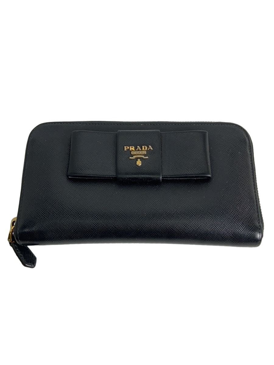 【中古】PRADA◆長財布/ブラック/レディース/リボン【服飾雑貨他】