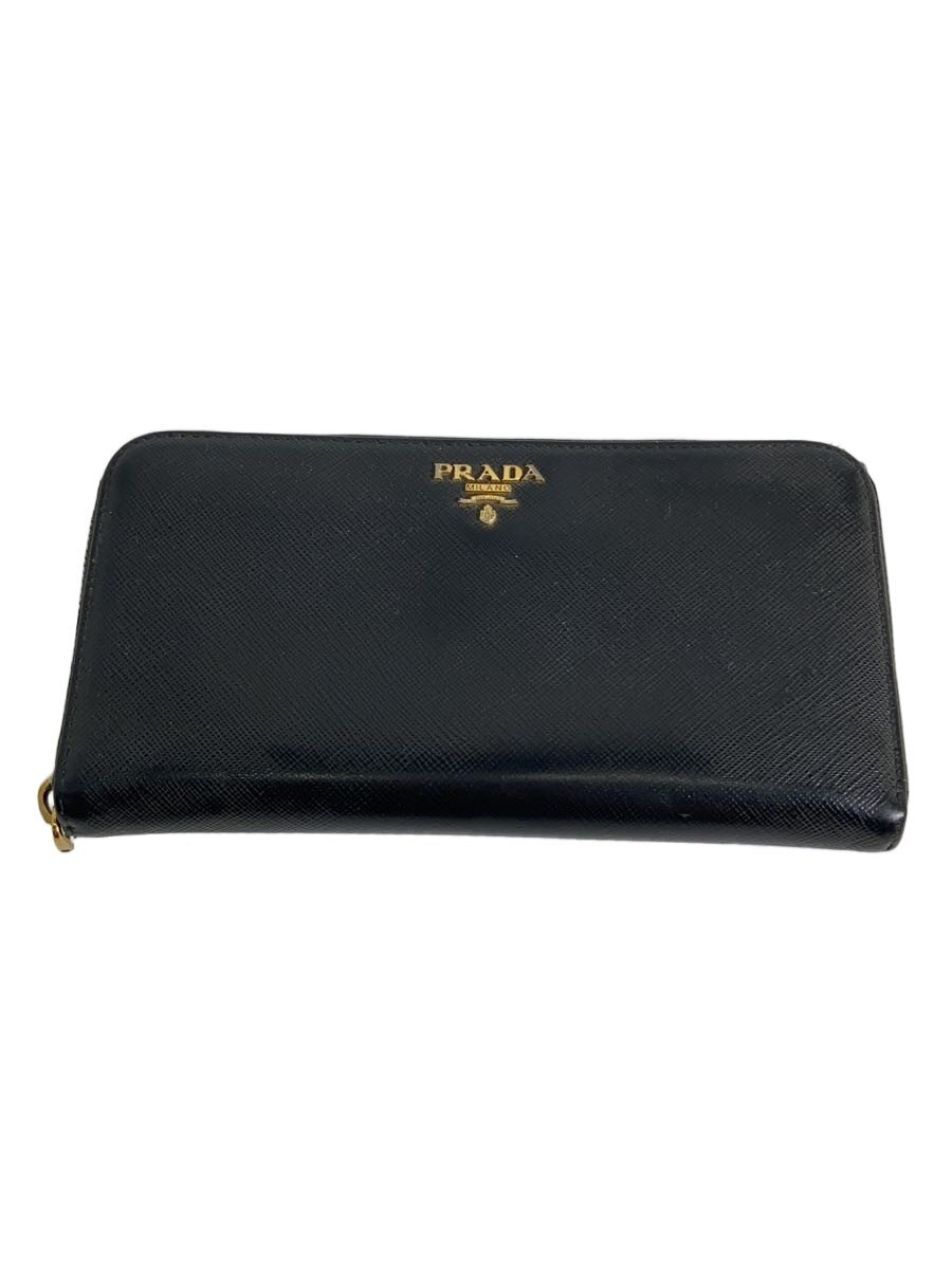 【中古】PRADA◆長財布/ブラック/レディース/ラウンドファスナー/汚れ有/ジッパープル破損【服飾雑貨他】