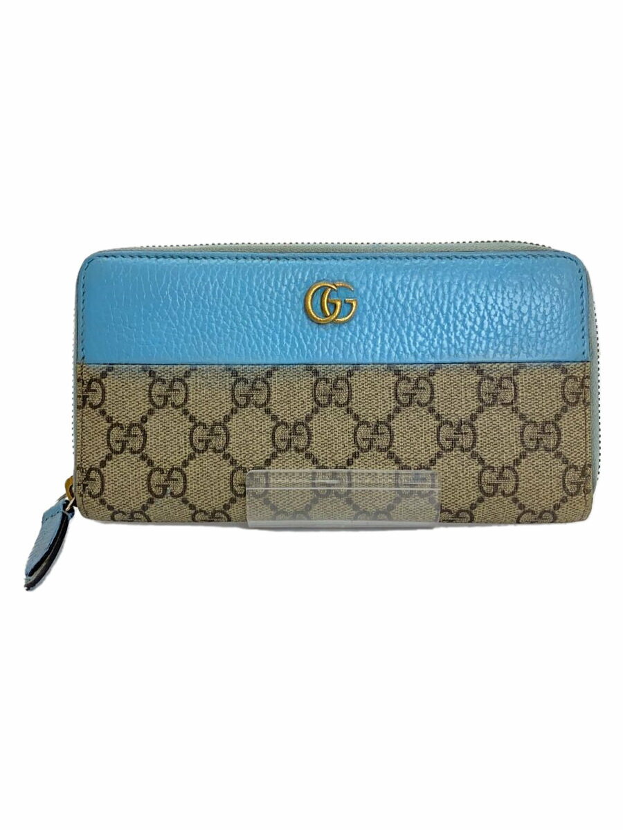 【中古】GUCCI◆GGマーモント/ラウンドファスナー/長財布/PVC/ブルー/レディース/456117【服飾雑貨他】