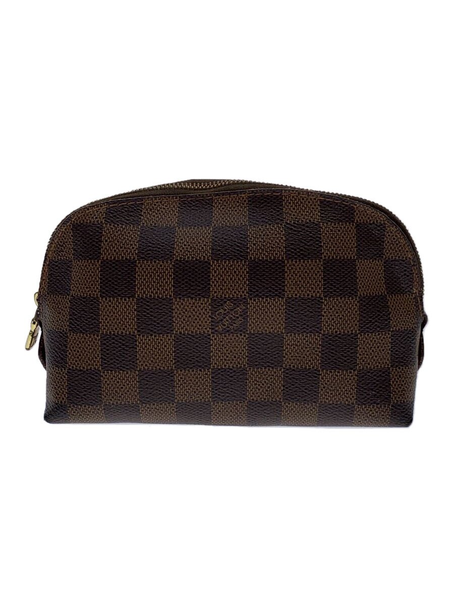 【中古】LOUIS VUITTON◆ポシェット・コスメティックPM_ダミエ・エベヌ_BRW/PVC/BRW【バッグ】