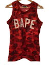 【中古】A BATHING APE◆タンクトップ/S/ポリエステル/RED/総柄/001CSD301009X【メンズウェア】