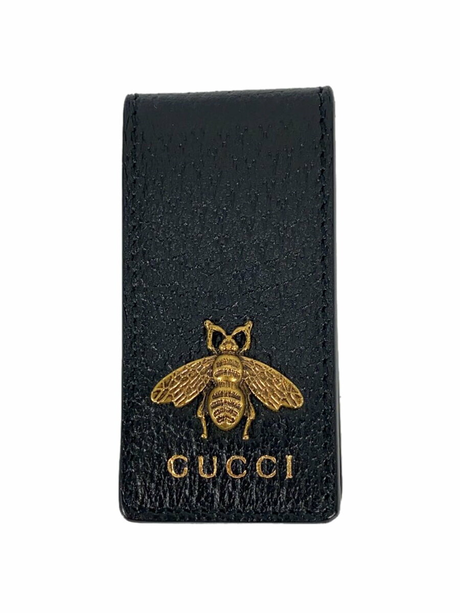 【中古】GUCCI◆マネークリップ_アニマリエ/レザー/BLK/無地/メンズ【服飾雑貨他】
