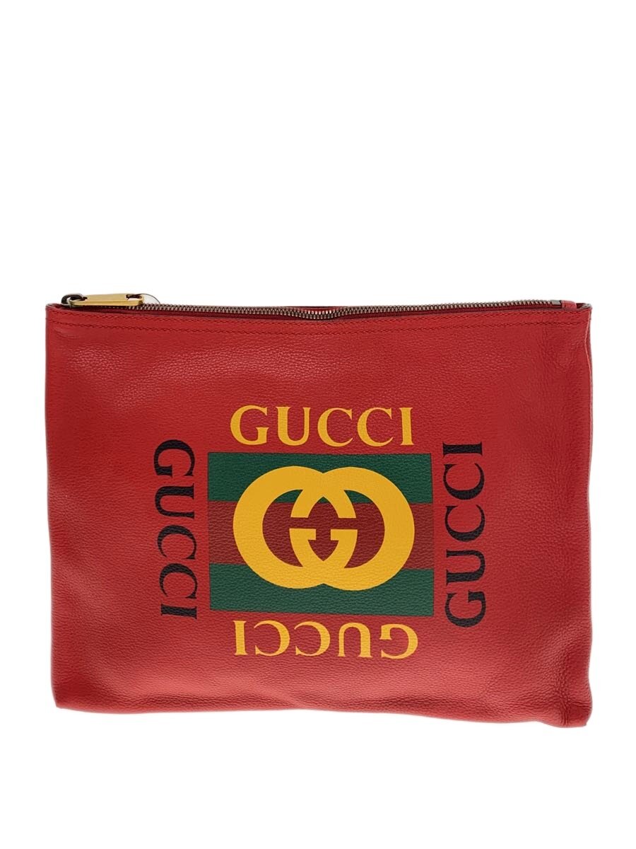 GUCCI - 【中古】GUCCI◆クラッチバッグ/レザー/RED/500981/プリントロゴ//【バッグ】
