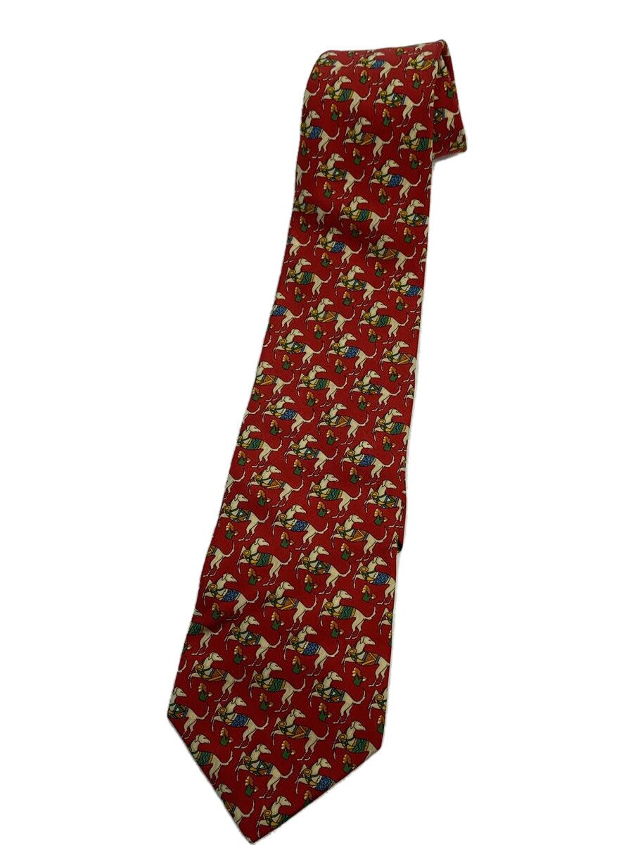 FERRAGAMO - 【中古】Salvatore Ferragamo◆ネクタイ/シルク/レッド/アニマル/メンズ/ホツレ有り/サルヴァトーレフェラガモ【服飾雑貨他】