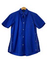 【中古】STUSSY◆半袖シャツ/サイドメッシュ切替/USA製/S/BLU/無地【メンズウェア】