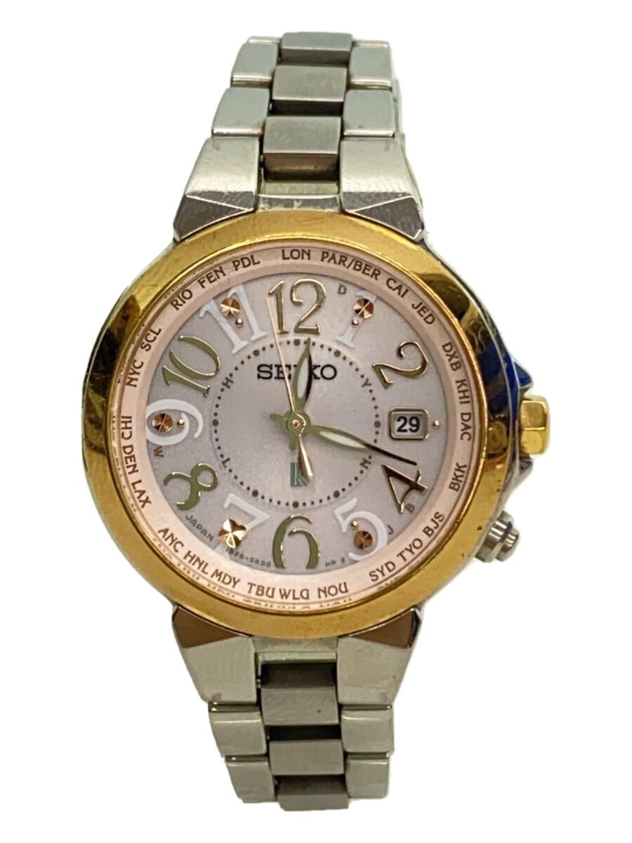 【中古】SEIKO◆ソーラー腕時計/アナログ/ステンレス/PNK/SLV/1B25-OACO//【服飾雑貨他】