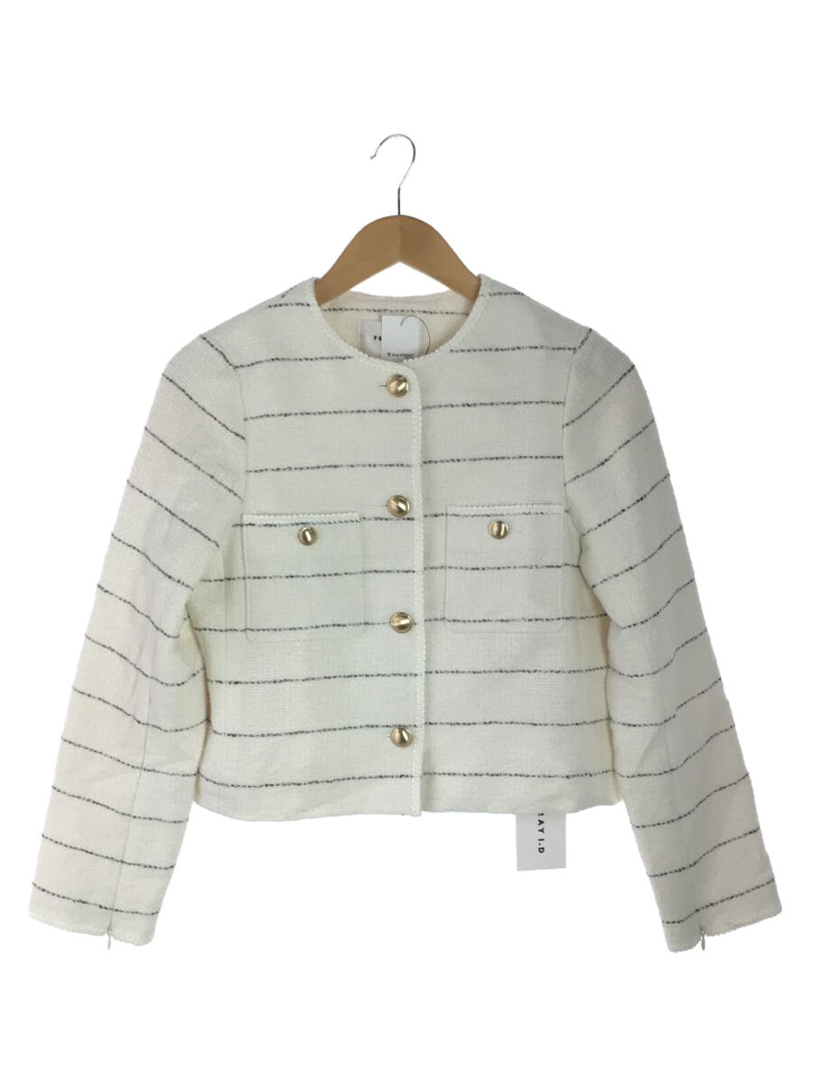 【中古】FRAY I.D◆24SS/GIOLICAツイードクルーネックジャケット/0/コットン/WHT/ボーダー/FWFJ241004【レディースウェア】