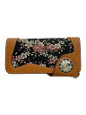 【中古】花山◆京桜/長財布/レザー/BRW/花柄/メンズ/使用感有【服飾雑貨他】