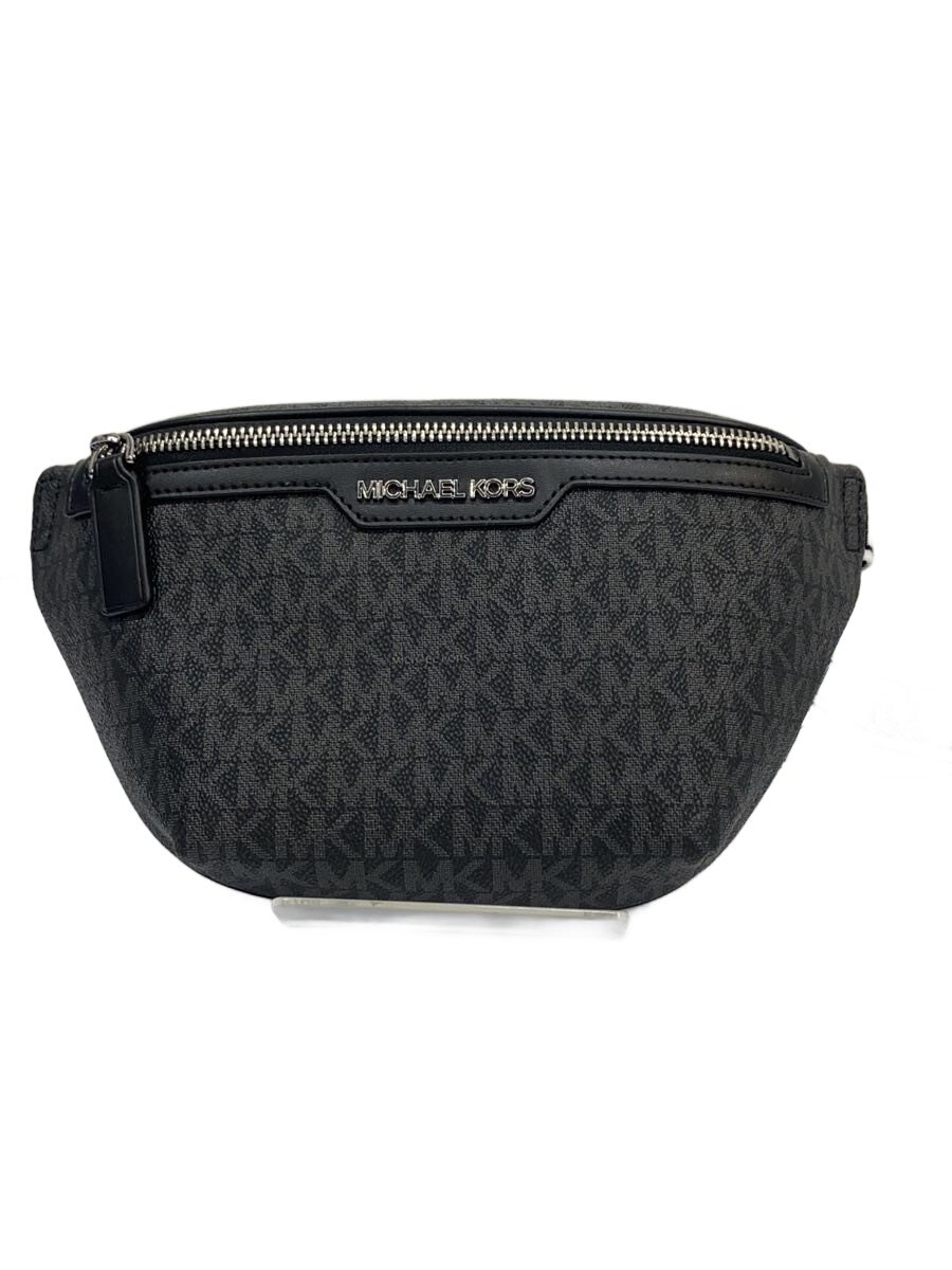 【中古】MICHAEL KORS◆シグネチャー/ボディバッグ/ウエストバッグ/レザー/BLK/総柄/37T4LCOY1B【バッグ】