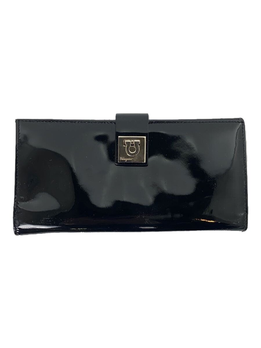 【中古】Salvatore Ferragamo◆長財布/エナメル/BLK/無地/レディース【服飾雑貨他】