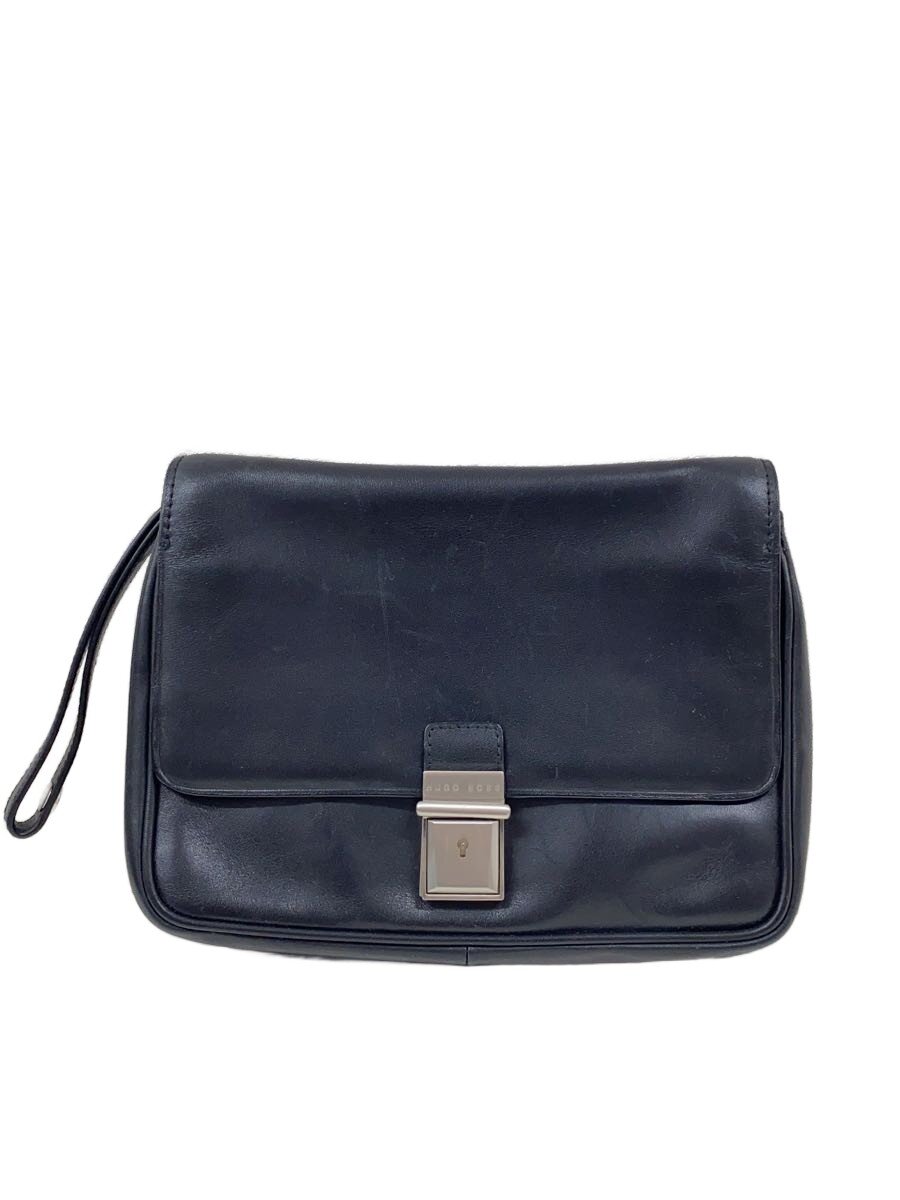 【中古】HUGO BOSS◆セカンドバッグ/レザー/BLK/無地【バッグ】