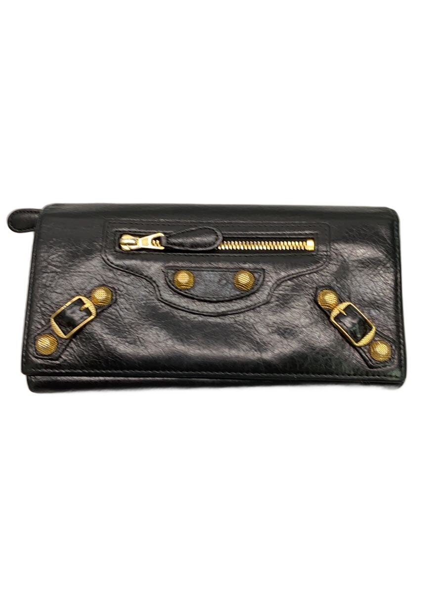 【中古】BALENCIAGA◆長財布/レザー/BLK/メンズ【服飾雑貨他】