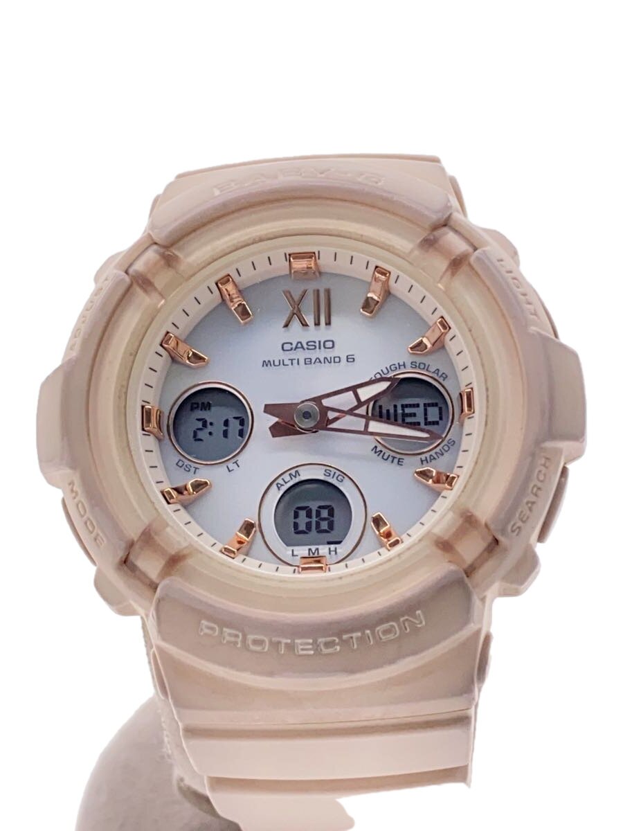B, F, H, P, V - 【中古】CASIO◆クォーツ腕時計/デジタル/ラバー/BEG/BEG/bga-2800【服飾雑貨他】