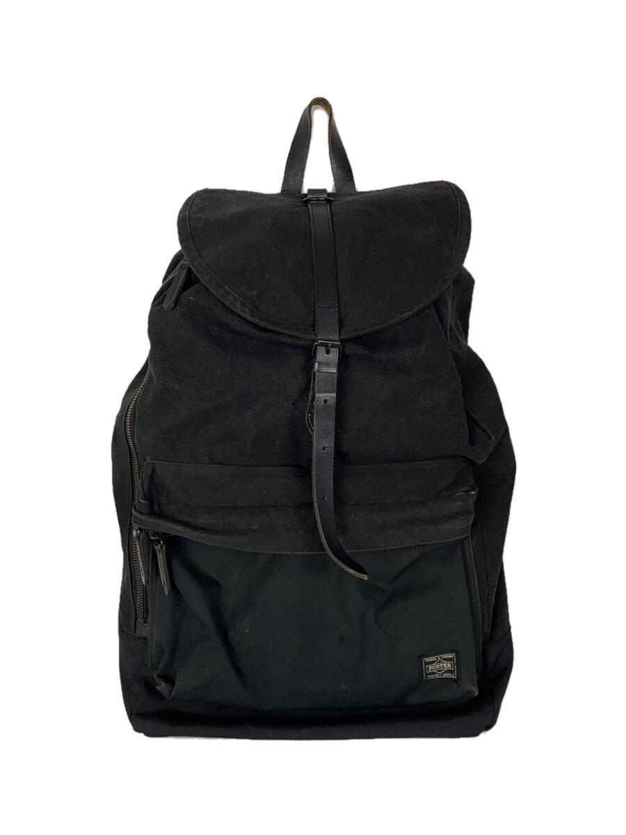 【中古】PORTER◆ブリッジ/バイオウォッシュ加工/リュック/キャンバス/ブラック【バッグ】