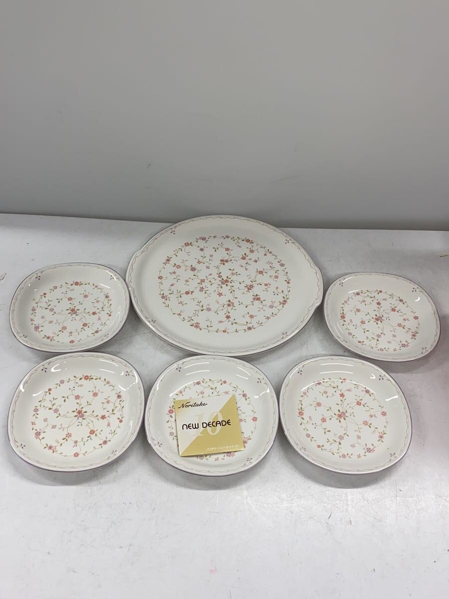 【中古】Noritake◆ニューディケイドプレートセット/6点セット大皿1枚小皿5枚セット/WHT/花柄【キッチン用品】