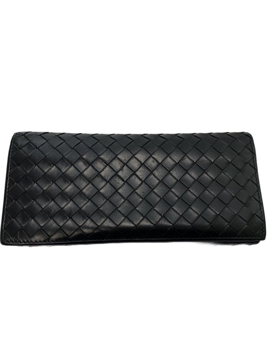 【中古】BOTTEGA VENETA◆長財布/レザー/BLK/無地/メンズ/イントレチャート/使用感有【服飾雑貨他】