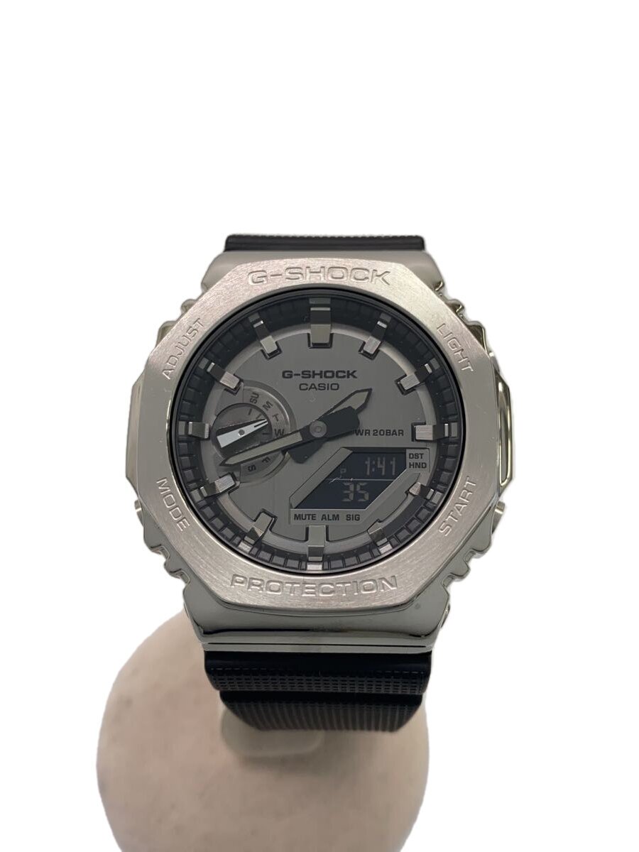 【中古】CASIO◆クォーツ腕時計/アナログ/ラバー/SLV/BLK/GM-2100【服飾雑貨他】