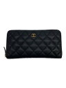 【中古】CHANEL◆長財布/レザー/BLK/無地/レディース【服飾雑貨他】
