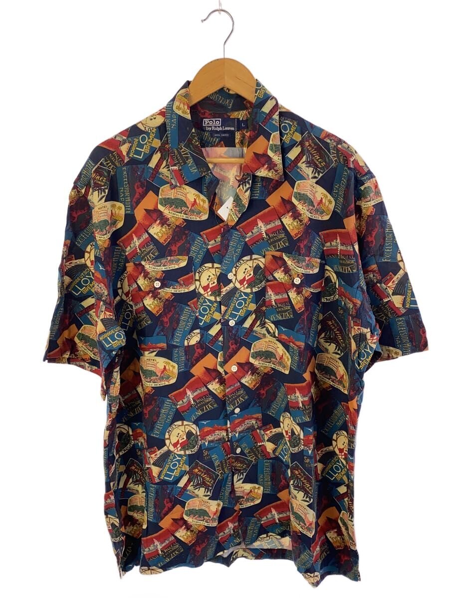 【中古】POLO RALPH LAUREN◆アロハシャツ/L/レーヨン/NVY/総柄【メンズウェア】