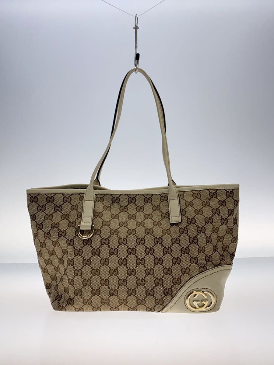 【中古】GUCCI◆ショッピングトートバッグ_GGキャンバス/キャンバス/WHT【バッグ】
